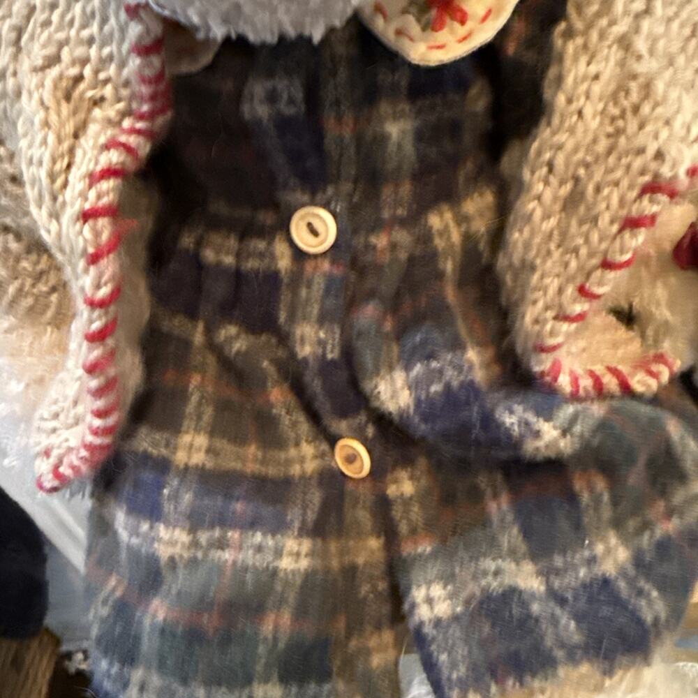 Russ Berrie Cosette Bear w Baby Plush Knit Sweater Plaid Dress 18” - Picture 6 of 9